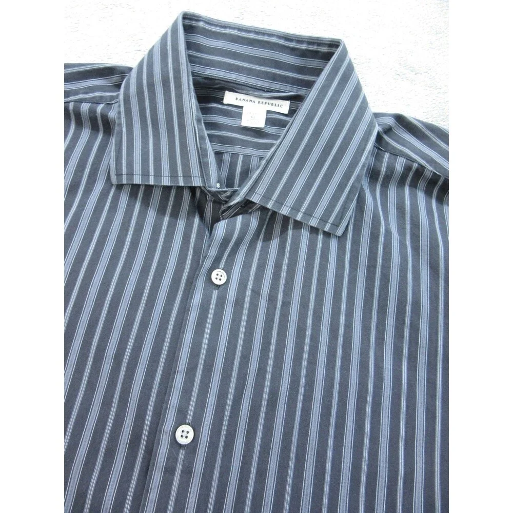 Banana Republic Shirt Mens XL 17-17.5 Striped Black Long Sleeve Buttoned Down